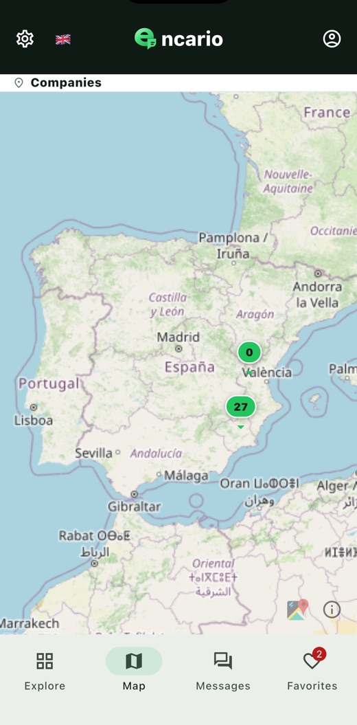 App Encario: mapa de empresas vendedoras